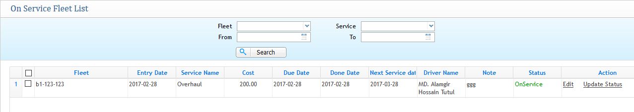 On Service Fleet List